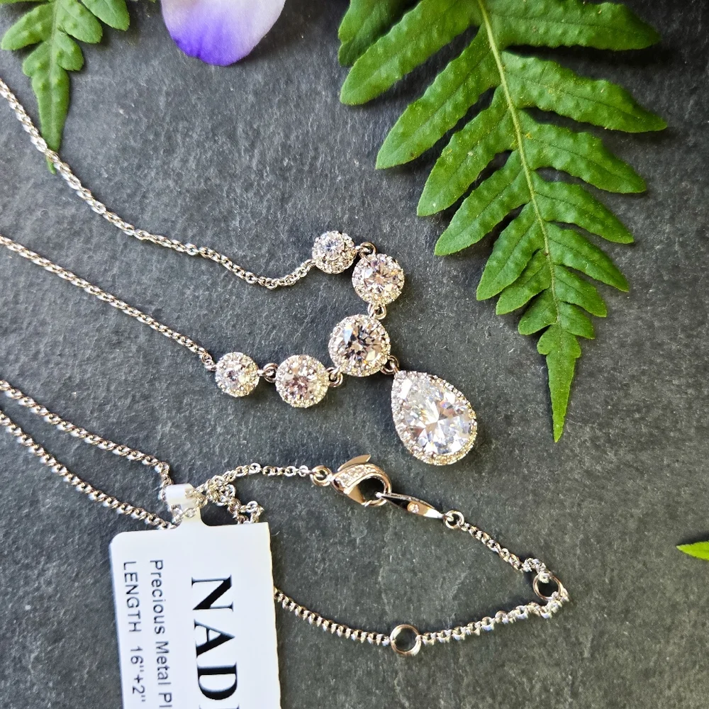 NWT Nadri Pear Drop Crystal and Rhodium Necklace
